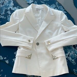 White Versace Blazer & shorts with gold Accents